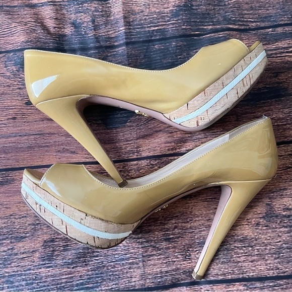 Prada Shoes - Prada Vernice Cork Sabbia Heels